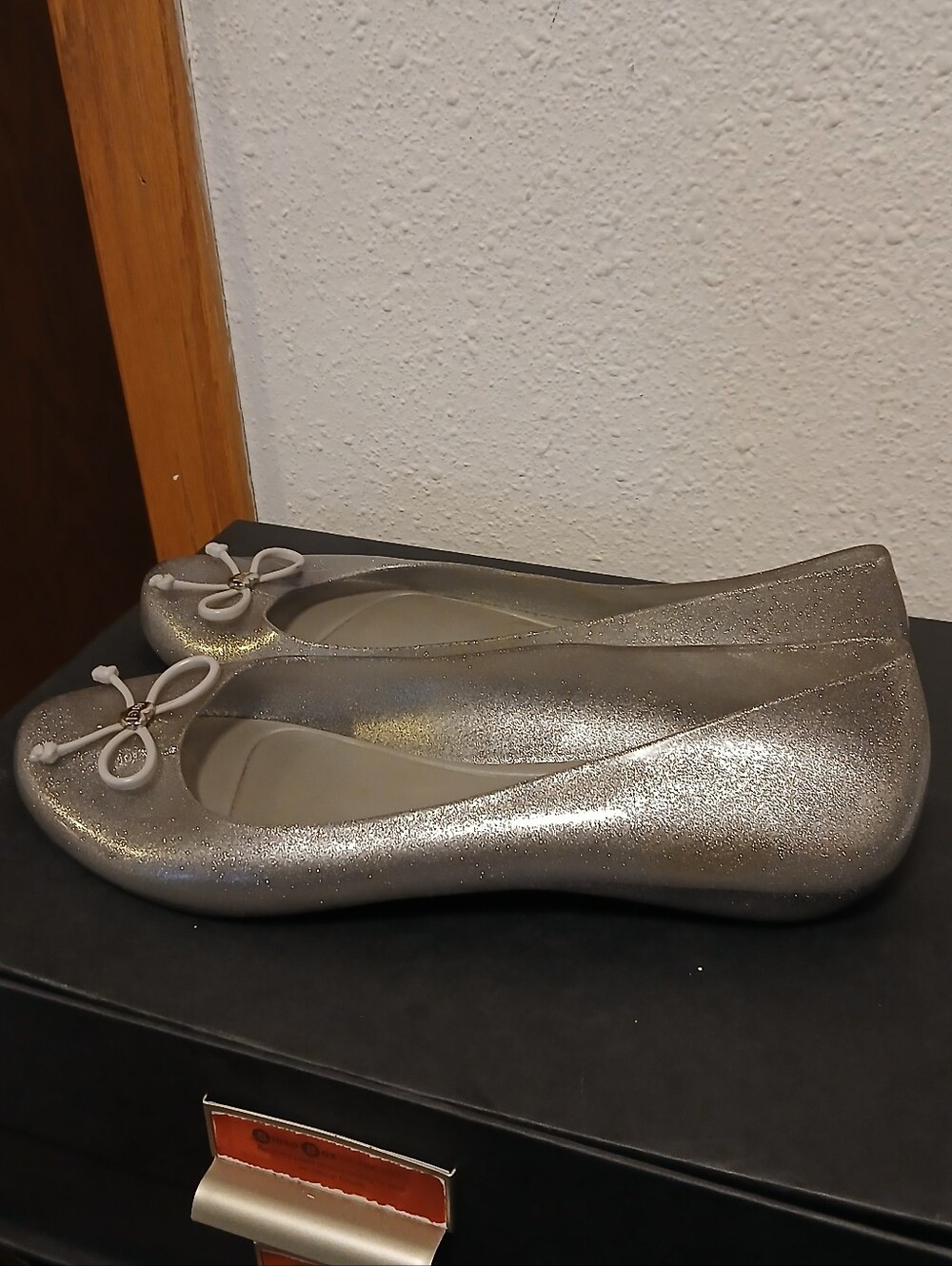 Mel by Melissa Silver Glitter Jelly Ballet Flats with Bow - Size 9